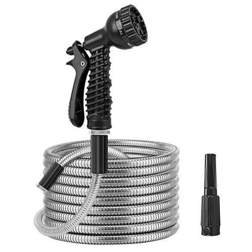 25FT/50FT/100FT Heavy Duty Stainless Steel Garden Hose Garden Watering Kit Metal Water Hose with 2 Nozzles 12 Patterns Flexible Extendable Kink T 25FT/50FT/100FT Heavy Duty Stainless Steel Garden Hose Garden Watering Kit Metal Water Hose with 2 Nozzles 12 Patterns Flexible Extendable Kink T